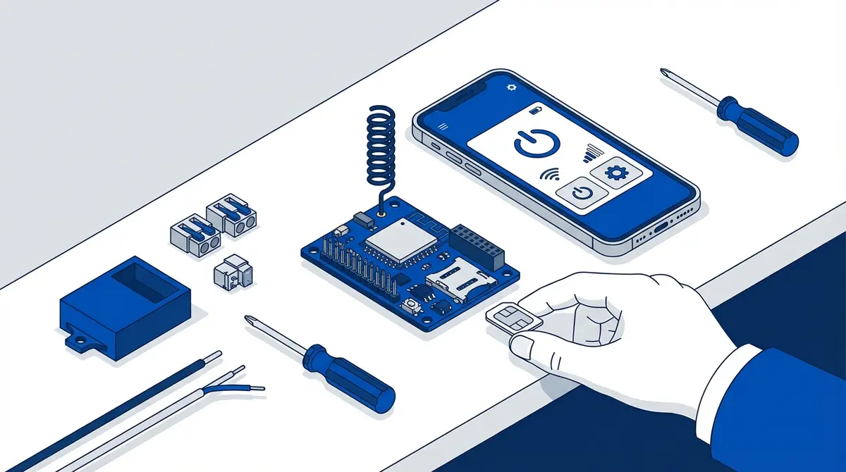 Callny G202 PLUS module being set up with nano SIM card and tools