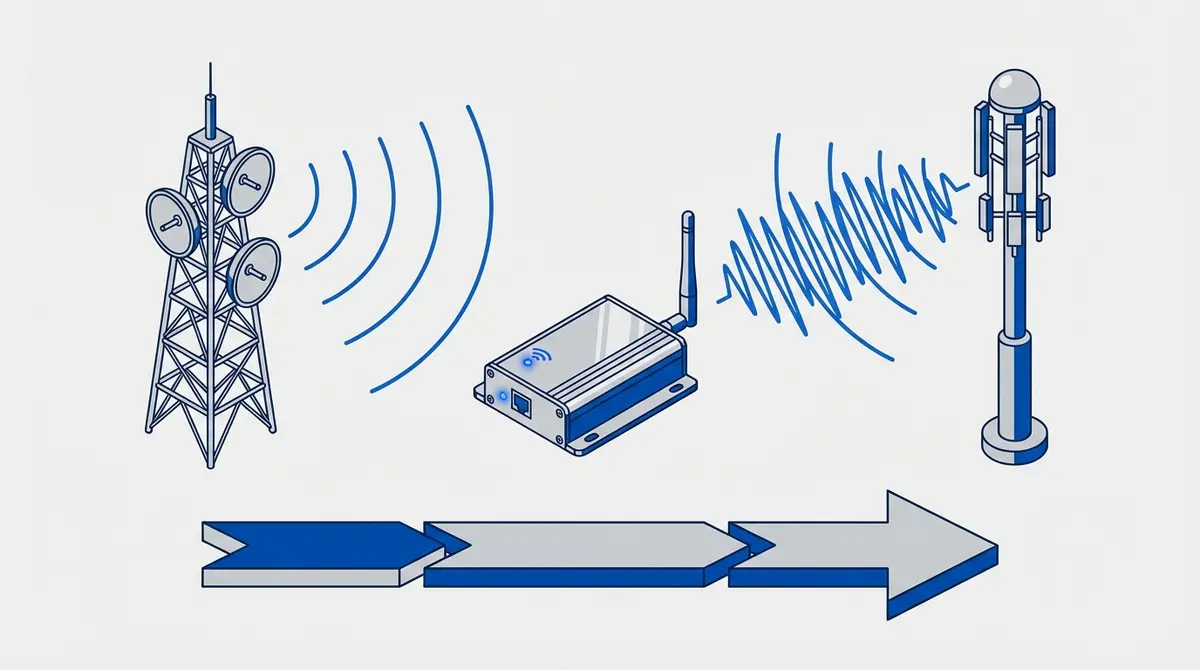 2G and 4G cell towers with an RTU5024 module comparing network technologies